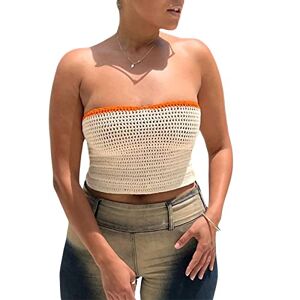 Women Strapless Striped Knitted Crop Top Twist Knot Front Bodycon Bandeau Top Backless Off Shoulde Hollow Out Tube Top Y2K Streetwear