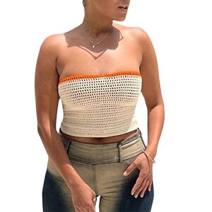 FeMereina Women Strapless Knitted Crop Top Sleeveless Backless Off Shoulde Bodycon Bandeau Top Twist Front Knit Tube Top