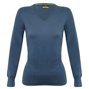 Style It Up Womens Ladies Plain Cotton Knitted Casual Long Sleeve V Neck Jumper Sweater Top (Blue - S)