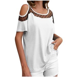 PRiME Mis Pedidos Cold Shoulder Tops for Women UK Short Sleeve Lace Patchwork Crewneck Blouses 2024 Summer Casual Shirts Ladies Elegant Loose Fit T-Shirts Trendy Going Out Tee Shirts