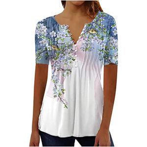 Haolei Tunic Tops for Women UK Long Length Button Down Shirt Floral Print Summer Tops Dressy Casual Bell Short Sleeve Blouses Henley V Neck Spring Ladies T Shirts Plus Size 22