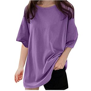 Clodeeu Women T Shirts Casual Solid T-Shirt Round Neck Half Sleeve Loose T-Shirt Blouse Ladies Baggy Tshirt Purple