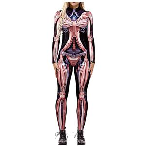 Briskorry Women's Halloween Costume Jumpsuit 3D Print Long Sleeve Skeleton Jumpsuit Skeleton Catsuit Cosplay Bodysuit with Zip Bodycon Full Body Suit Jumpsuit Body Carnival