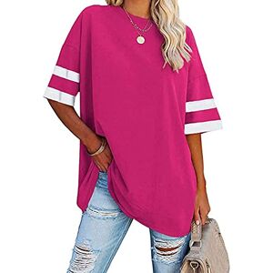 Famulily Women's Summer Autumn Half Sleeve T Shirt Casual Round Neck Striped Baseball Tshirts Hot Pink M