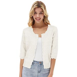 GRACE KARIN Women Summer Hollowed Out Cardigan 3/4 Sleeve Elastic Casual Daily Office Buttins Sweater White XL