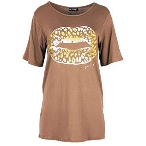 Fashion Star Womens Printed Baggy Stripes Short Sleeve Oversized T Shirt Top Plus Size (UK 20/22) Gold Foil Lips Brown