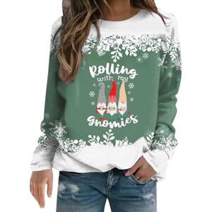 Girl Fall Jacket clearance warehouse Christmas Tops for Women UK Funny Cartoon Print Winter Warm Jumper Loose Cozy Long Sleeved Crew Neck Sweatshirt womens clearance (AA-Green-F, M)