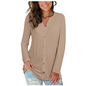 Skang Women's Cardigan Sweater Open Front Button-Down Long Sleeve Boyfriend Stretch Loose Outwear with Pockets Blouse Beige