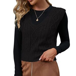 Cocoarm Women Knit Vest V Neck Sleeveless Pullover Sweater Vest Fashionable Casual Knitwear Fall Winter Sweater Vest Fashionable Pure Color Sleeveless Knit Sweater Vest (L-Black)