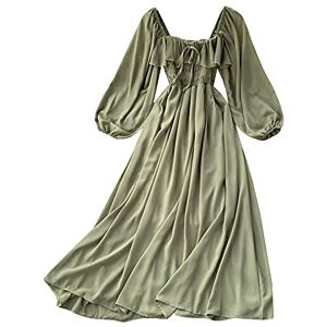 YM YOUMU Women Summer Long Puff Sleeves Chiffon Smocked Bust Dress Tie Front for Wedding Party (Green)