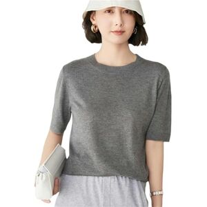 ENXCLWTW Shirt Summer Round Neck Knitted Sweater Summer T-Shirt Short Sleeve-Grey-S