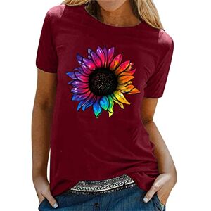 Briskorry Summer Women's T-Shirt Sunflower Print T-Shirt Short Sleeve Crew Neck Basic Tops Loose Casual Blouse Teenager Girls Tunic Shirt Tee Tops Shirt