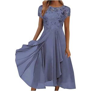 AMhomely Womens Summer Dresses Crewneck Short Sleeve Lace Chiffon Dress Plus Size Casual Maxi Wedding Dress Elegant Flowy Prom Dresses Pleated Party Cocktail Dress Vacation Beach Dress