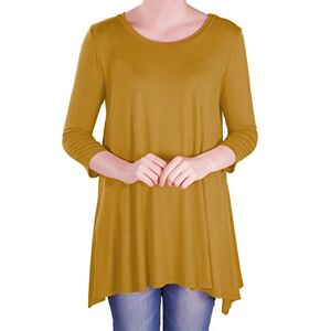 Eyecatch - Reva Womens Round Neck Flared Ladies 3/4 Sleeve Tunic T Shirts Tops Blouse Mustard Size 14