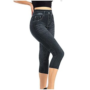 Generic Women Cropped Jeggings Ladies Stretchy Imitation Jeans Summer High Waist 3/4 Length Pull On Cut Off Leggings Black