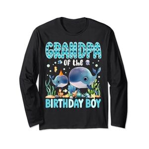 Summer Whale Family Birthday Boy Sea Ocean Party Grandpa Of The Birthday Boy Sea Fish Aquarium Sea Animals Long Sleeve T-Shirt