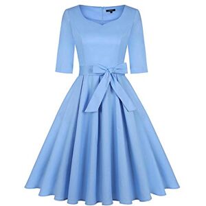 MINTLIMIT Women's 3/4 Sleeve Cocktail A-Line Sweetheart Party Fall Wedding Guest Dress，Light Blue，L