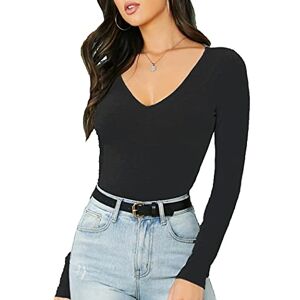 STAR FASHION Women's Ladies Long Sleeve V Neck Basic Top Jersey Plain Stretchy Slim Fit Casual Wear T-Shirt Tee Tops UK Size 8-26 Black