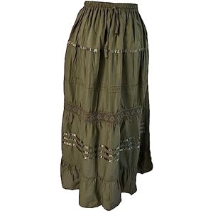 Kiran Fashion Cotton Maxi Skirt Summer Boho Festival Lined One Size Fits 10 12 14 16 18 20 (Dark Olive)