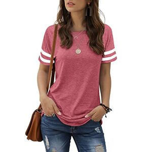 Aokosor Ladies Shirts Striped Sleeve Womens Summer Tops Side Split Casual Tee Pink Size 22-24