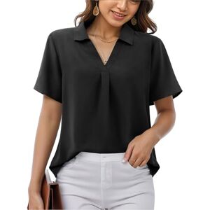 Florboom Ladies Tops Summer Casual Shirts Short Sleeve Blouse Chiffon Tops, Black Size 22-24