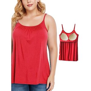 STARBILD Women Camisole Built in Bra Loose Tank Top Adjustable Strap Sleeveless Top Summer Cami Wine Red M