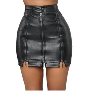 SZEHGLJP skirt Black Pu Leather Skirt Women Zipper Patchwork High Waist Bodycon Split Skirt Female Casual Mini Skirt Streetwear-black-s