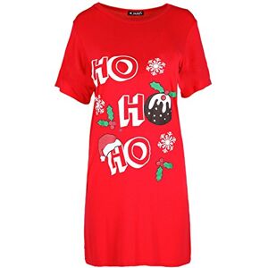 Fashion Star Xmas Womens Ho Ho Ho Pudding Mini T Shirt Dress Ho Ho Ho Hat Red M/L (UK 12/14)