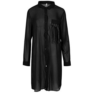 Be Jealous Fashion Star Womens Pocket Tassel Front Eyelet Tie Collared Longline Baggy Shirt Dress Black