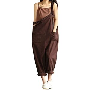 BBYES Women Summer Retro Overall Sleeveles Playsuit Jumpsuit Wide Leg Trousers Pants Coffee 3XL