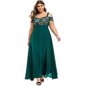 Janly Clearance Sale Plus Size Dress, Women Plus Size Cold Shoulder Floral Lace Maxi Party Evening Camis Long Dress, Printed Sleeveless Sundress, for Daily Wedding Party (Green-4XL)