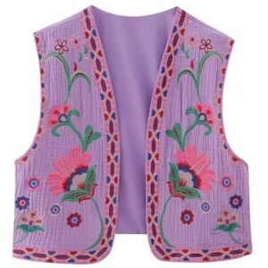 LCDIUDIU Women'S Sleeveless Waistcoats Ethnic Floral Embroidered Crop Vest, Vintage Victorian Open Front Cardigan Jacket Coat Casual Stylish Summer Gilet Outerwear Streetwear, Purple, Xs