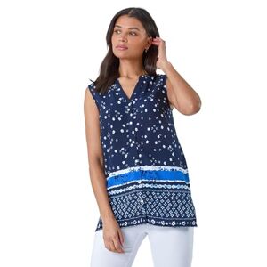 Roman Originals Women Sleeveless Blouse - Ladies Shirt Top Spring Button Through Everyday Summer Evening Vacation Work Holiday Smart Casual - Midnight Blue - Size 20