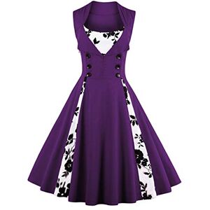 Vintage 1950s Rockabilly Polka Dots Homecoming Dress Women 50s Style Retro Cocktail Midi Dress Sping Summer Wedding Party Birthday Swing Tea Dresses Purple-Flower L