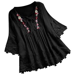 Women'S Activewear Long Sleeve Tops 1927 AMhomely Smock Tops for Women UK Vintage Lace Patchwork V-Neck Flare Sleeve Ruffle Blouses Swing Top T-Shirt Ladies Evening Tops Cocktail Party Wear Formal Work Office, Z1 Black