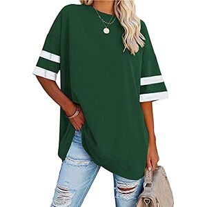 Famulily Women's Striped Tee Tops Soft Cotton Round Neck Half Sleeve Baseball T Shirt Color Block Tunic Tops Green XXL