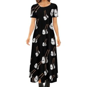 Songting Funny Sushi Goat Women's Summer Casual Short Sleeve Maxi Dress Crew Neck Printed Long Dresses S