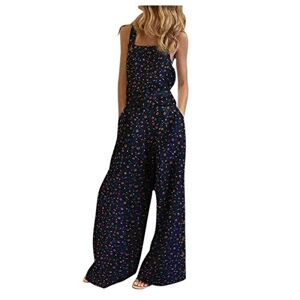 Janly Clearance Sale Womens Legging, Women's Floral Prints Straps Wide Leg with Pockets Vintage Jumpsuit for Summer Holiday
