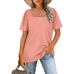 Aokosor Summer Tops for Women Square Neck T Shirts Ladies Puff Sleeve Casual Tee Coral Size 6-8