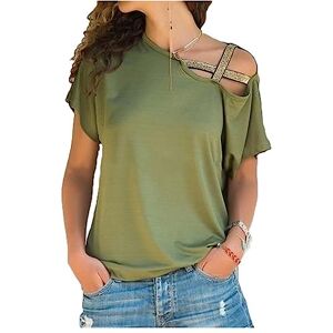 ASIYAN Tshirt Women's Short Sleeve Summer Off Shoulder Shirt Soft Short Sleeve Casual Top Blouse Tops Shirt Shirts Womens Casual (Color : Vert, Size : L)