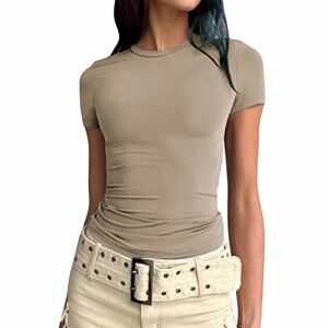 Women's Basic Slim Fit T-Shirt Top Short Sleeve Y2K Tops TikTok Influence Crop Top Club Party Streetwear Coffee