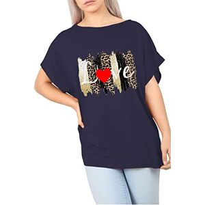 Be Jealous Fashion Star Womens Baggy Oversized Batwing Leopard Love Off The Shoulder Bardot T Shirt Top Navy M/L (UK 12/14)