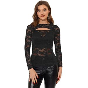 Allegra K Floral Lace Top for Women's Cut Out Long Sleeve See Through Semi Sheer Blouse Black 4