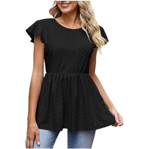 Generic P-797 Black Womens Sleeveless Cap Sleeve Tops Long Slimming Tunic Blouses for Ladies Boat Neck Brunch Going Out Cut Out Ruched Basic Fall Summer Shirts 2024 Clothes L