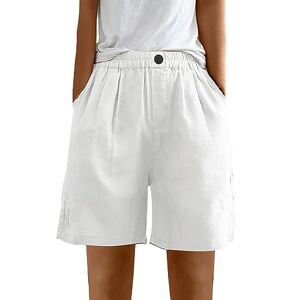 Amhomely Womens Pants Sale Clearance AMhomely Ladies Shorts Cotton Linen Shorts for Women UK Summer Shorts with Pocket Plain Casual Wide Leg Shorts Elastic Waisted Beach Shorts Baggy Gym Shorts Plus Size Cotton Linen Shorts White XL