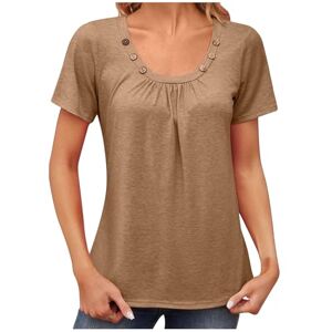 PRiME NSICBMNO Womens Plus Size Tops Yoga Tops Spring/Summer Button V Neck Pleated Solid Color Loose Tops Sports Tops Basic Tee Shirts Workout Tops Gym Top Plus Size Going Out Tops Y2K Short Sleeve Khaki