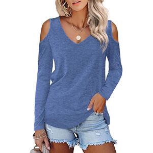 Beluring Going Out Tops for Women Loose Cold Shoulder V Neck Tee Shirts Blue Size 22 24