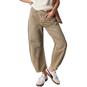 Acrawnni Womens Baggy Mid Rise Jeans Wide Leg Loose Boyfriend Denim Harem Cropped Pants Y2k Baggy Vintage Barrel Jeans (A-Khaki, XL)