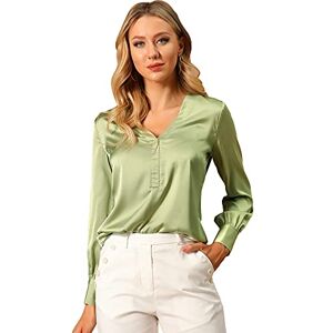 Allegra K Women's Elegant Satin Long Sleeve Vintage Work Blouse Shirt Green S-8