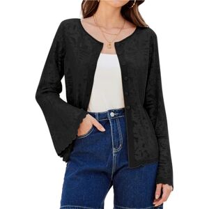 Women's Casual Long Sleeve Cardigan Basic Solid Colour Round Neck Knitwear Black S